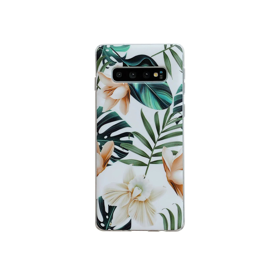 Samsung smartphone TPU case with green leaf flower pattern on back cover