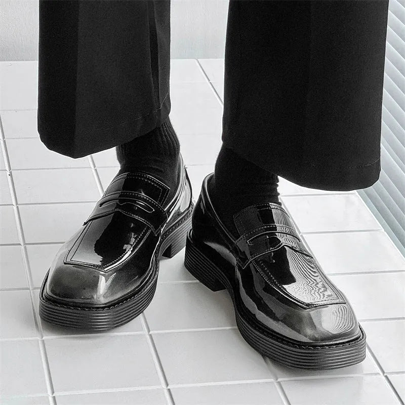 Hong Kong style thick-soled British leather casual shoes for men square toe rubber sole