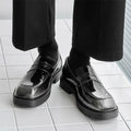 Hong Kong style thick-soled British leather casual shoes for men square toe rubber sole