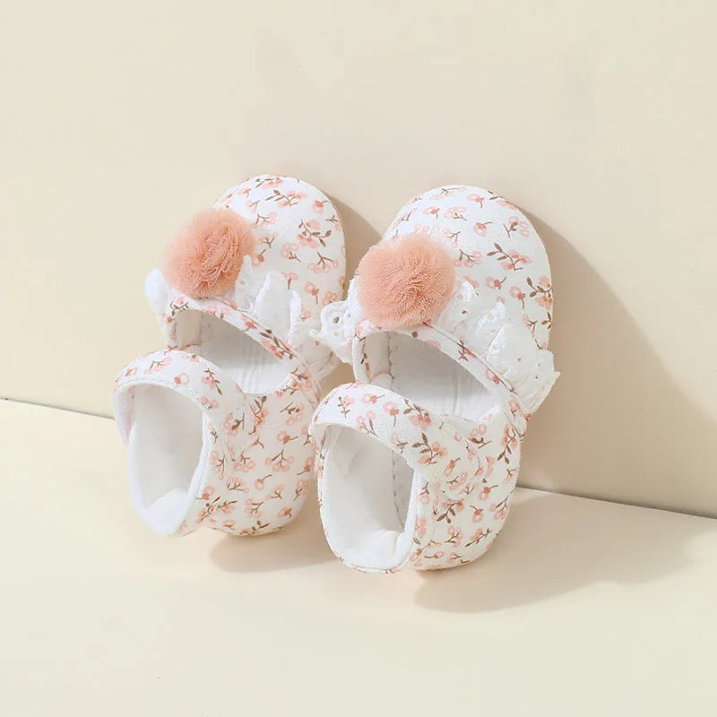 Children's cotton floral princess shoes with Velcro fastening, low-top design, small flower high heels colour, inner length 11cm 12cm 13cm