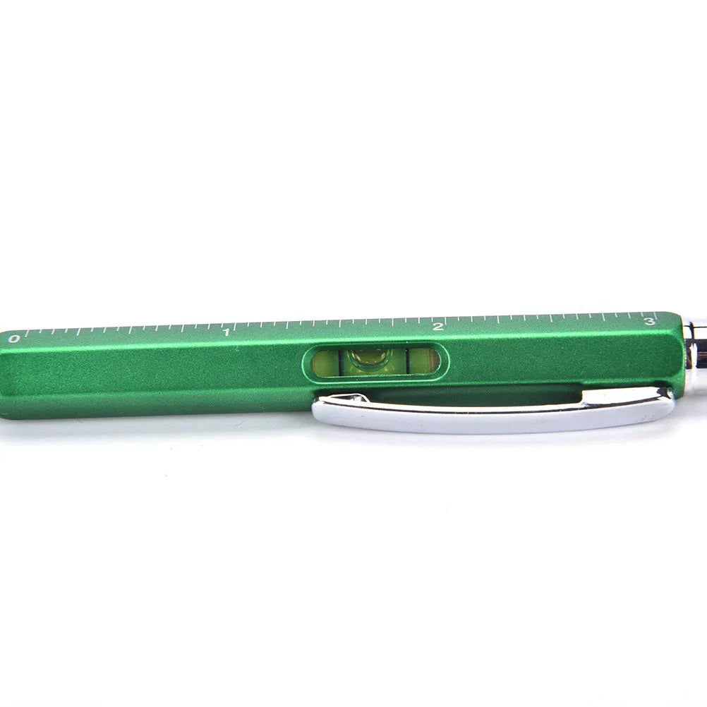 6 in 1 touch screen stylus ballpoint pen with spirit level, screwdriver tips, and scale