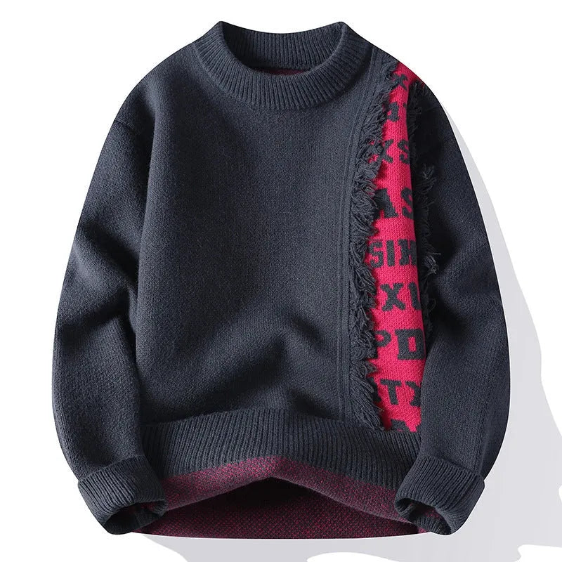 Men's loose fit knitted pullover jumper in grey with ribbed hemline detail