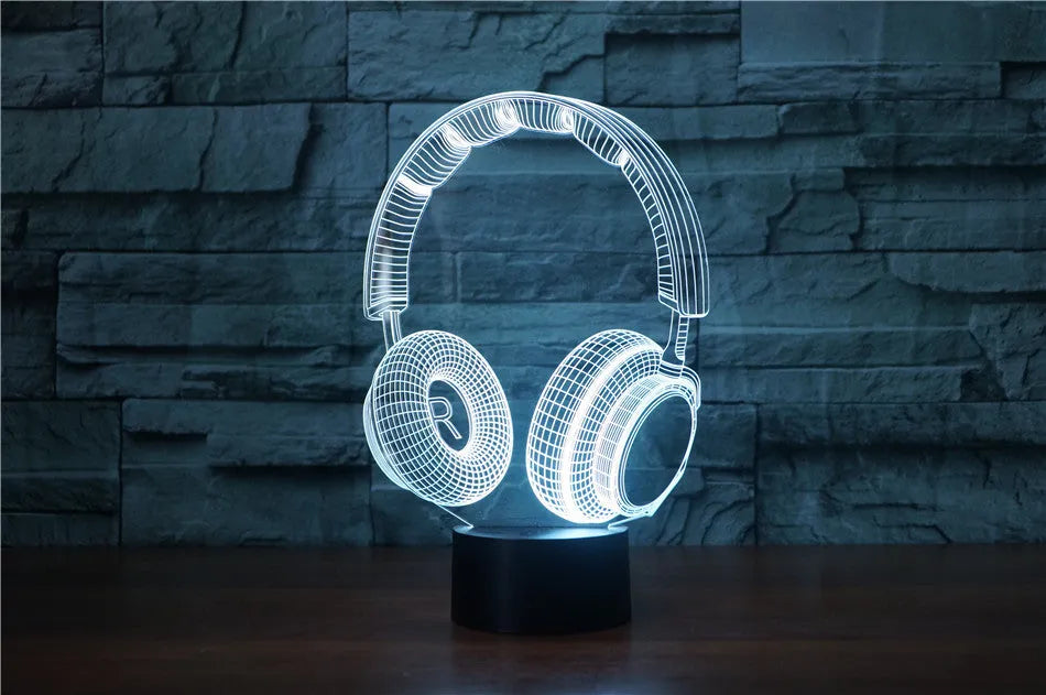 Stereo earphone illusion decorative table lamp with acrylic lampshade and LED light