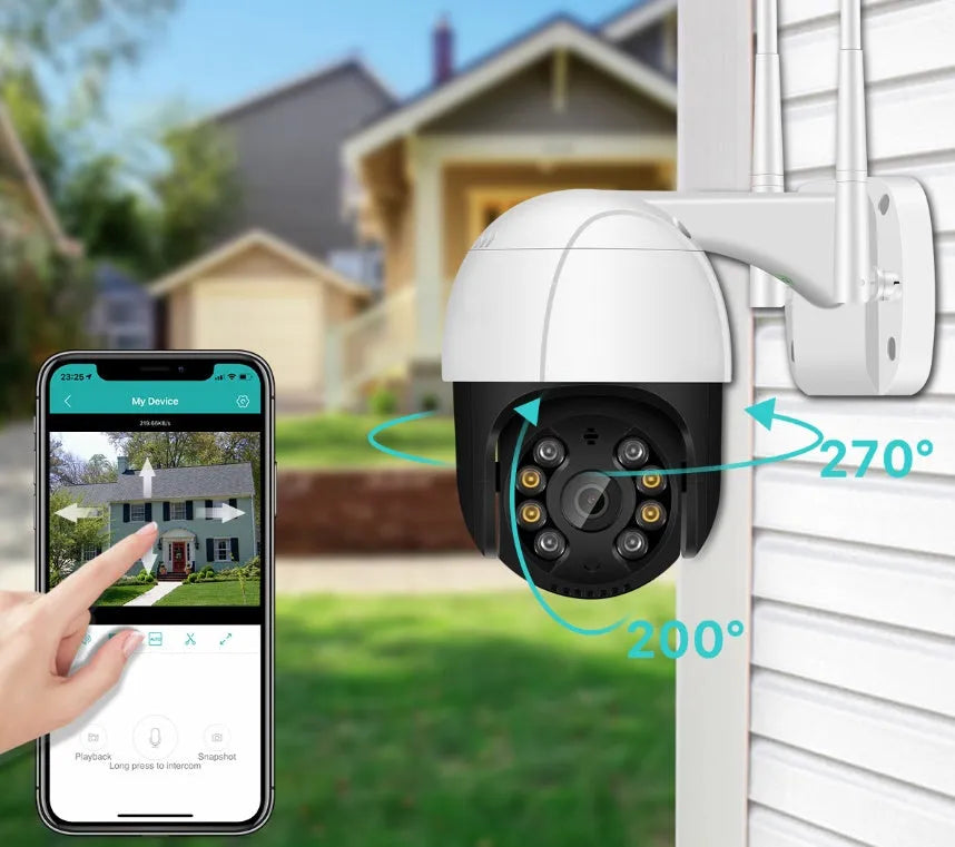 White wireless WiFi PTZ surveillance camera ball machine with dual antennas and black light night vision, 1080P