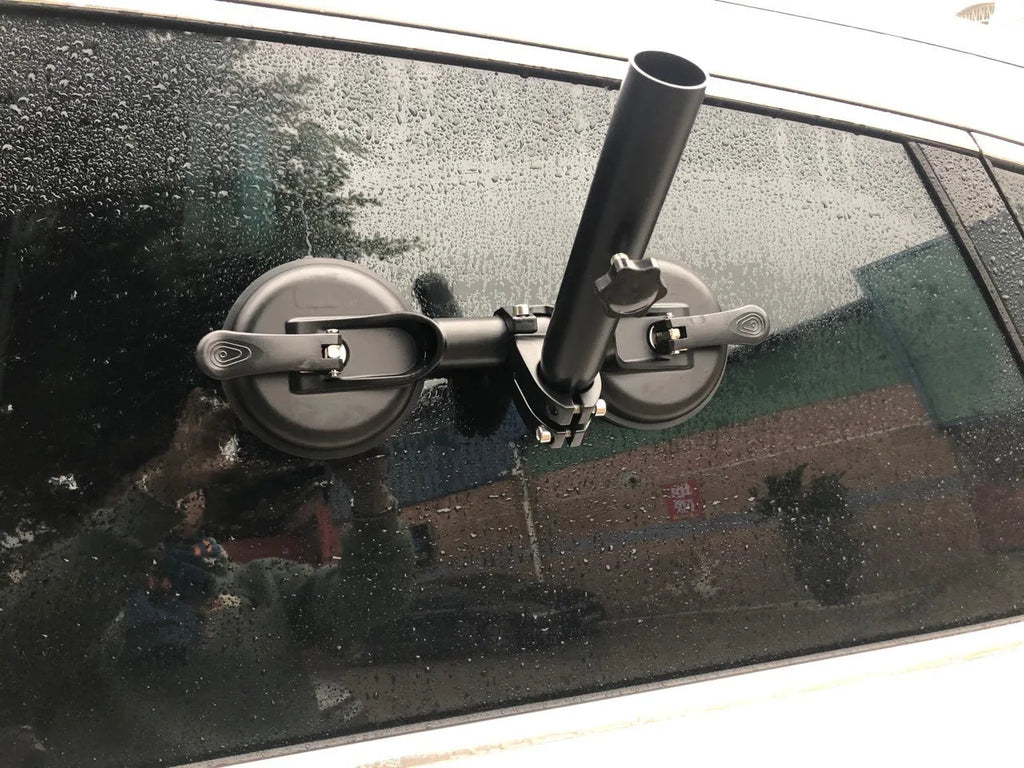 Black off-road car glass sucker base with round suction cup and 1.1kg rubber disc for flag mounting