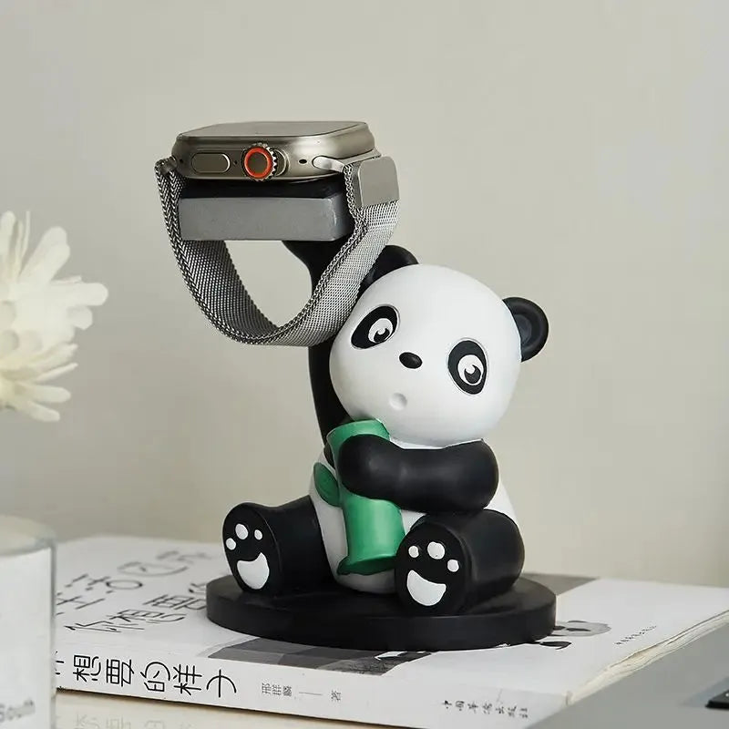Resin cute panda phone holder small ornament bamboo panda style on desk with smartphone