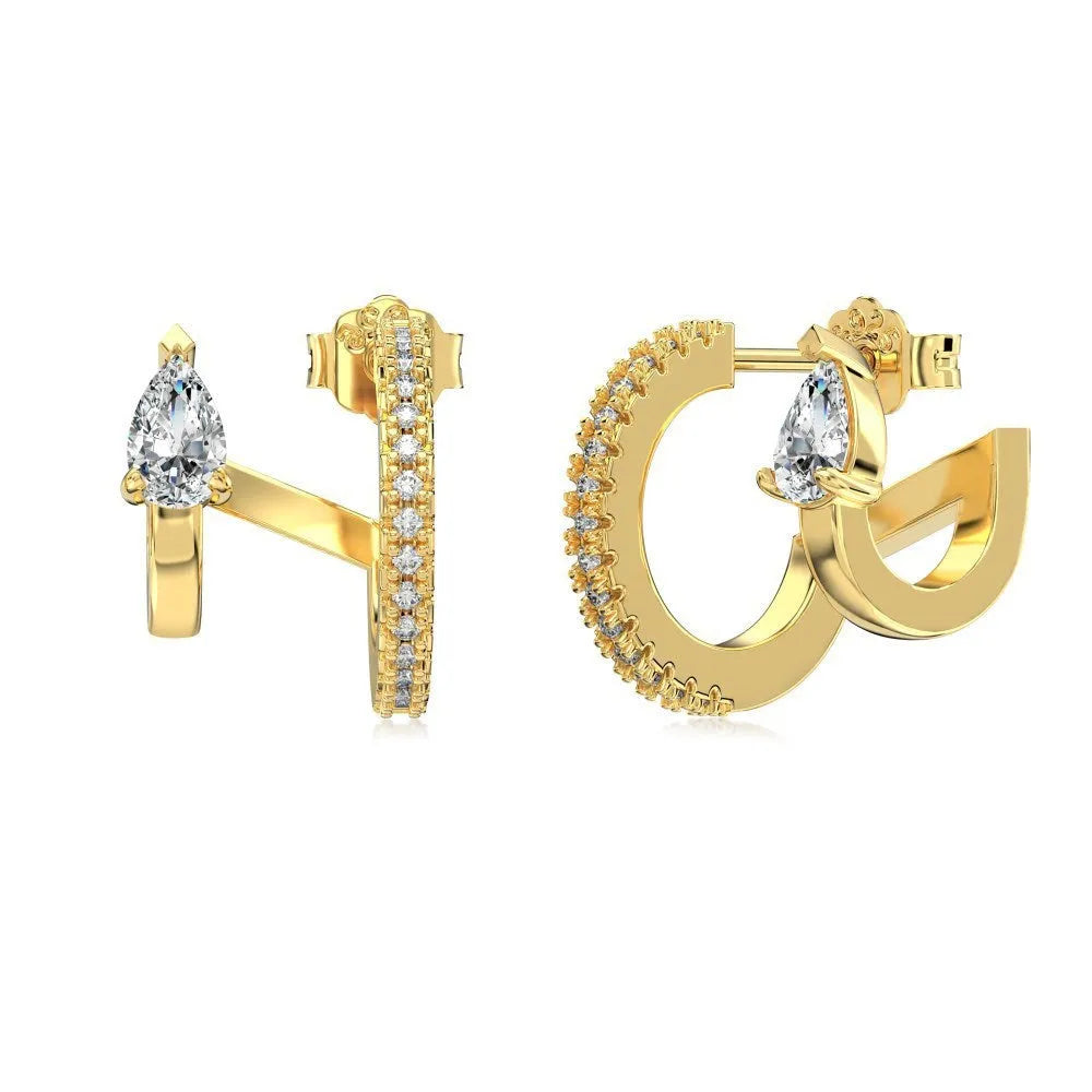 S925 sterling silver stud earrings for women with U-shaped geometric design and water droplet detail