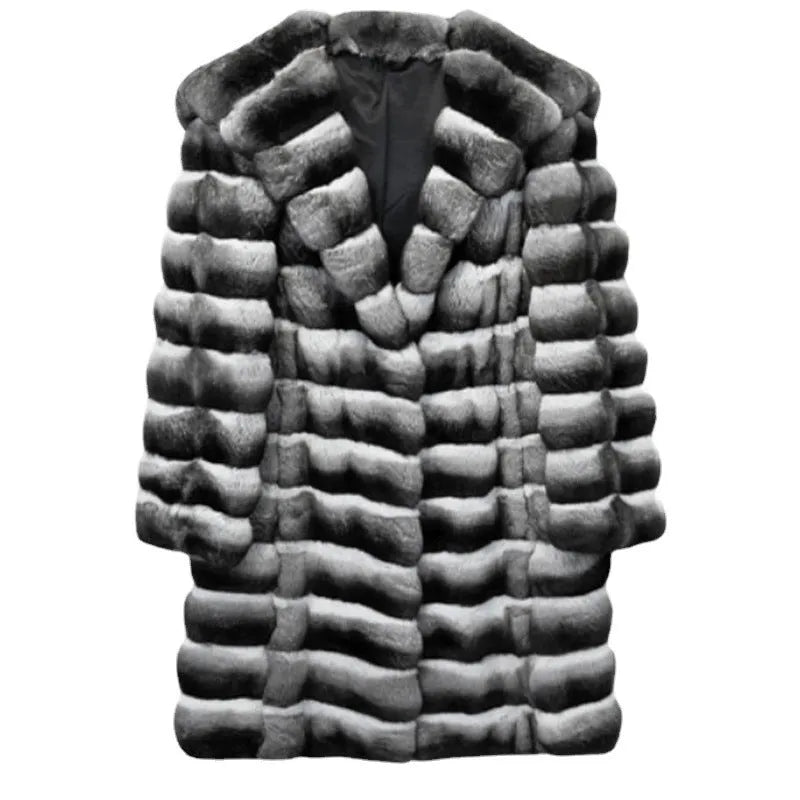 Women's zebra stripe faux fur mid-length overcoat in Japanese Korean casual style
