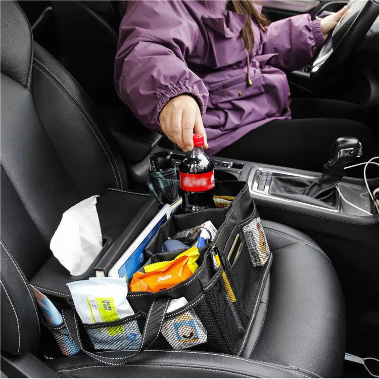 Black Oxford cloth car boot storage box with dimensions 33cm by 33cm by 16cm