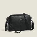 Genuine leather women's shoulder bag in urban simplicity style, horizontal square shape, 19x13x6cm dimensions