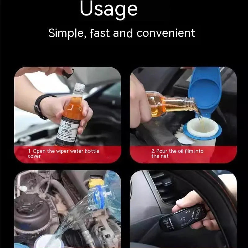 Car Glass Oil Film Remover Cleaner in 150ml spray bottle with yellow and blue packaging options