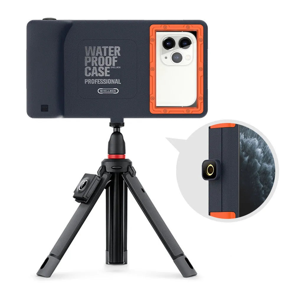 Transparent waterproof phone case for iPhone and Samsung devices in orange colour