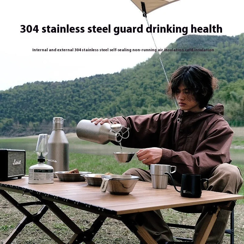 Large capacity stainless steel thermal pot with optional double-layer insulation for outdoor hydration