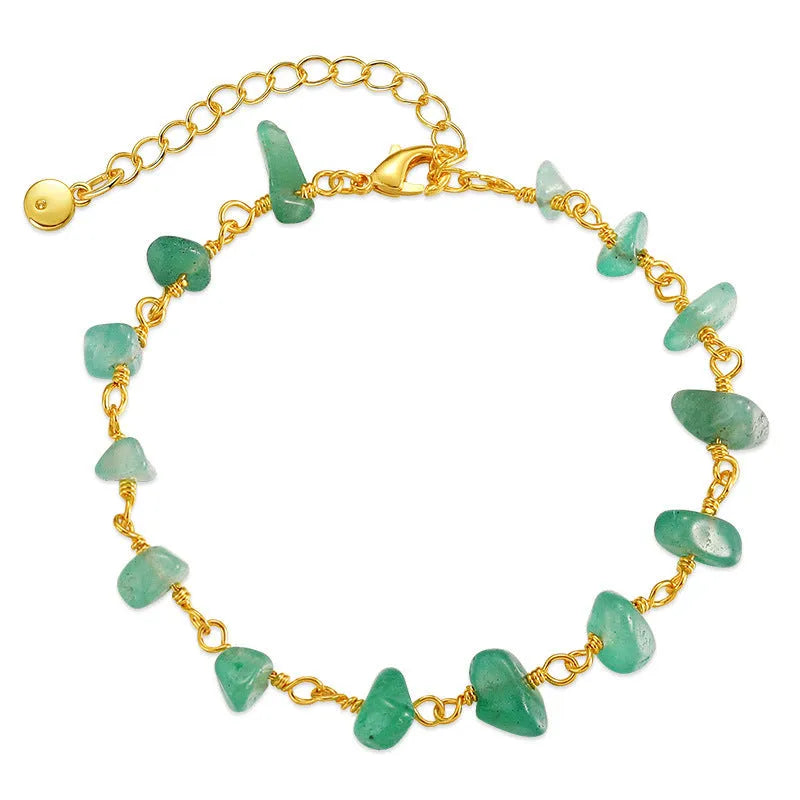 Women's geometry-shaped crystal bracelet with irregular natural gravel turquoise stones on 18K copper