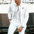 Men's white slim fit two-piece wedding suit with light business styling