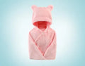 Cotton baby care hooded bath towel Tado muslin 65x110cm in blue, high water absorption multifunction blanket