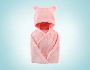 Cotton baby care hooded bath towel Tado muslin 65x110cm in blue, high water absorption multifunction blanket