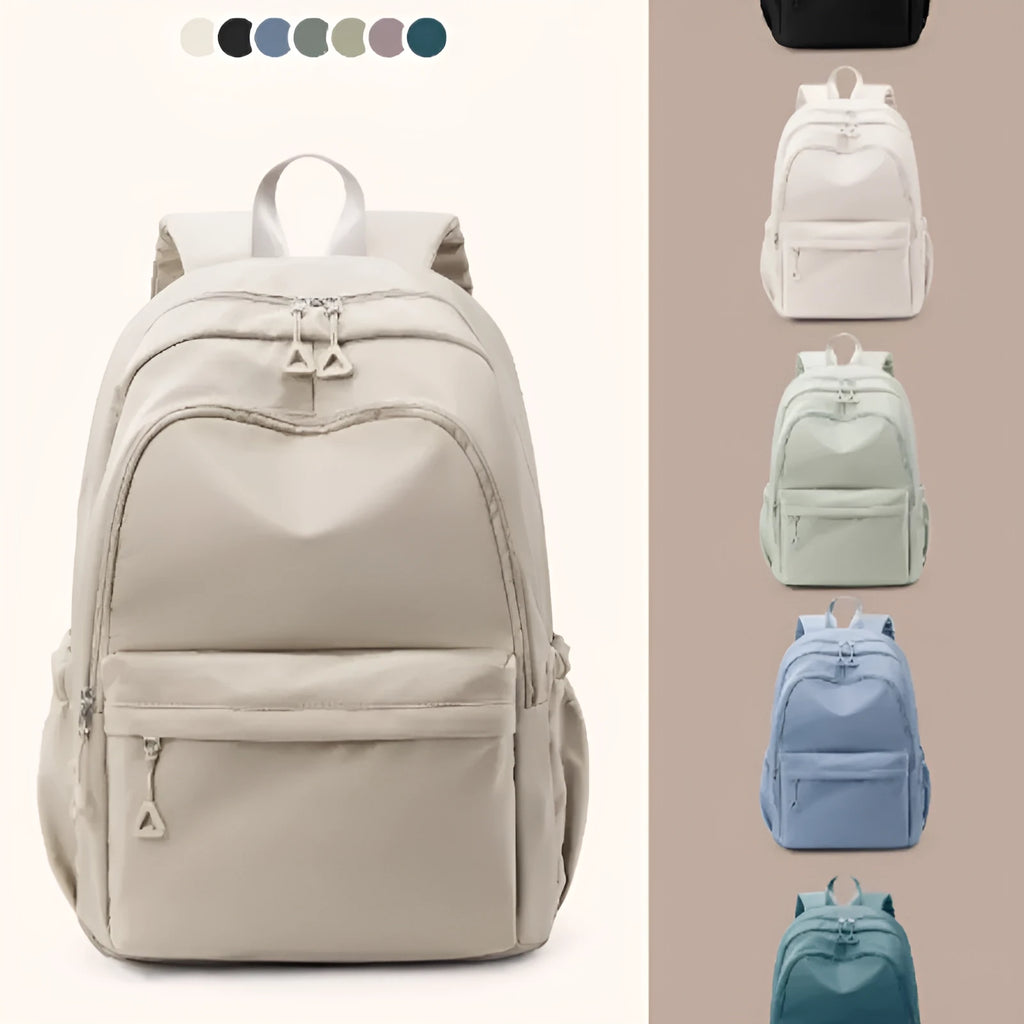 Off-white canvas student backpack with simple design, 45x33x17 cm dimensions
