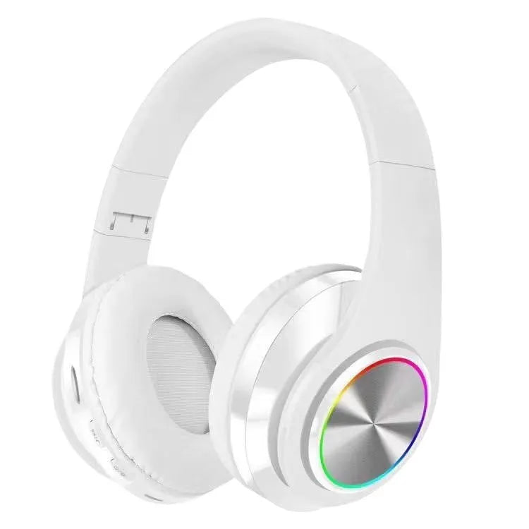 Black wireless over-ear gaming headset with breathable light on earcup.
