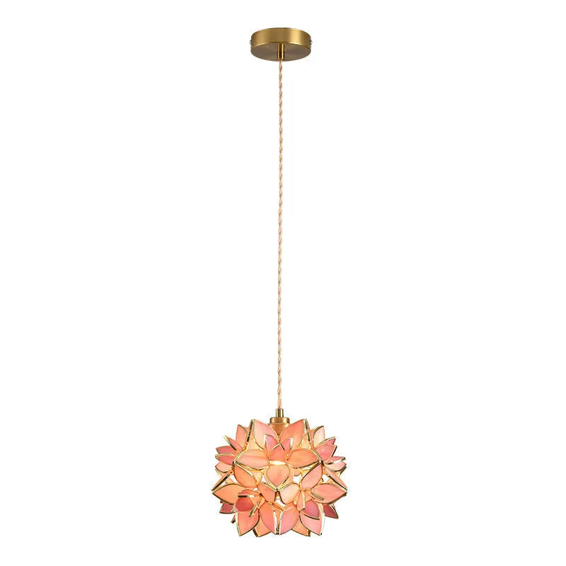 Stained glass hanging chandelier with copper lamp head in one of five colour options