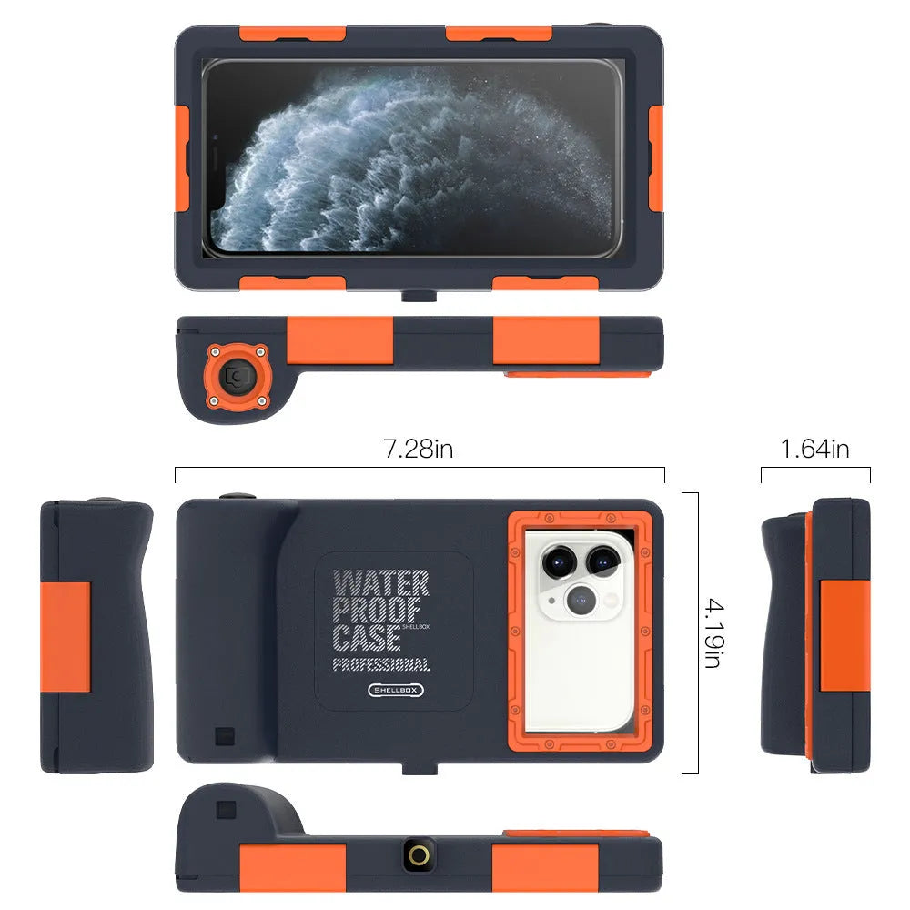 Transparent waterproof phone case for iPhone and Samsung devices in orange colour