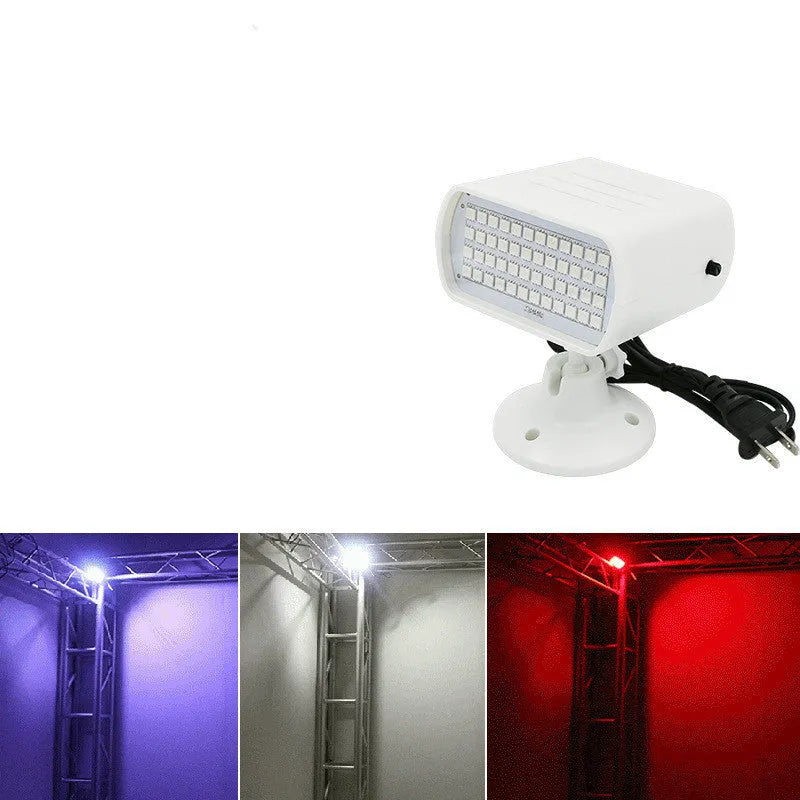 48-LED sound control stage strobe light unit showing white and colourful flash modes.