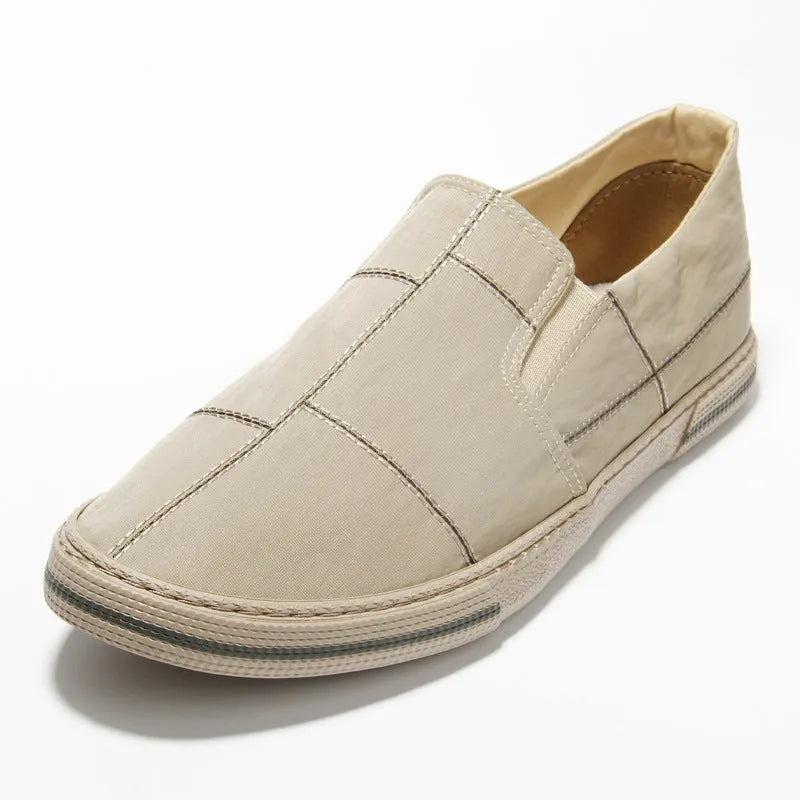 Men's slip-on canvas shoes in multiple colours with vulcanised rubber sole and mesh lining