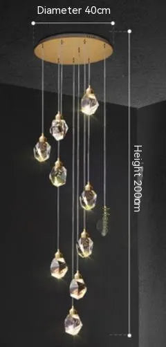 Long crane design crystal chandelier ceiling lamp for duplex stair lighting with infinite dimming