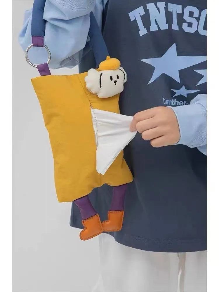 Plush hanging tissue bag for car interiors in 25x19cm size