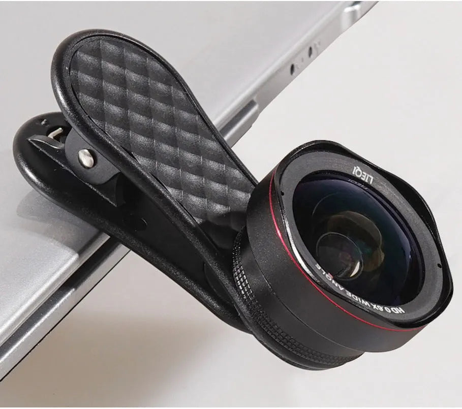 Mobile phone external camera lens kit with wide-angle and macro lenses in black silver rose gold colours