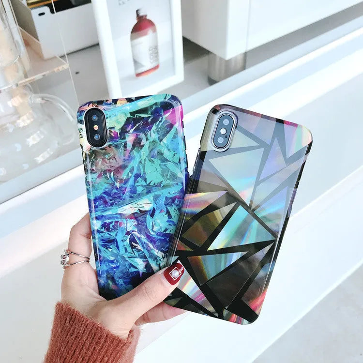 Green geometric triangle PC hard shell back cover for iPhone X 7 8 6 Plus series