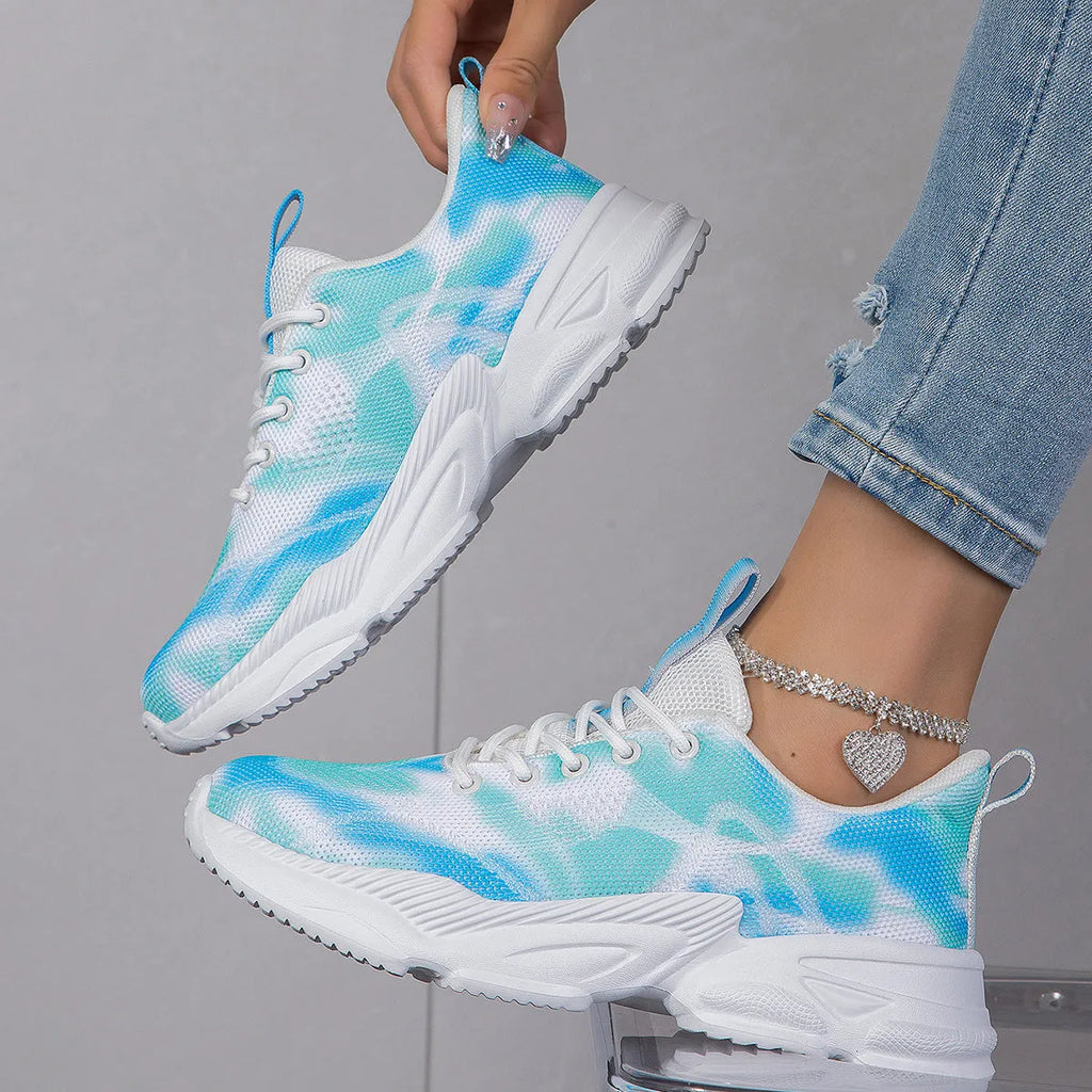 Casual flower sneakers for women white blue rose red purple Flyknit low top low heel lace-up running shoes