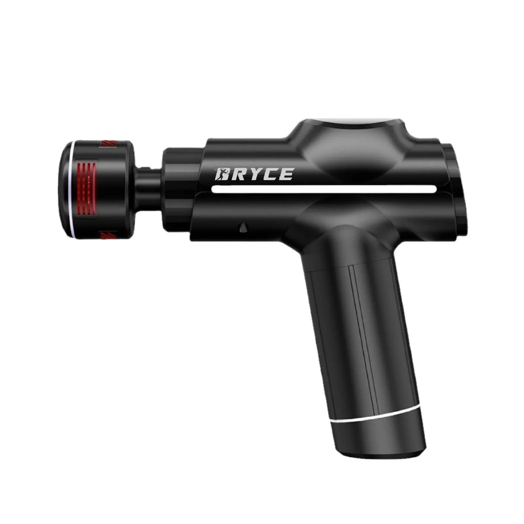 Black hot and cold massage gun with brushless motor, LED screen, dimensions 155x46x170mm