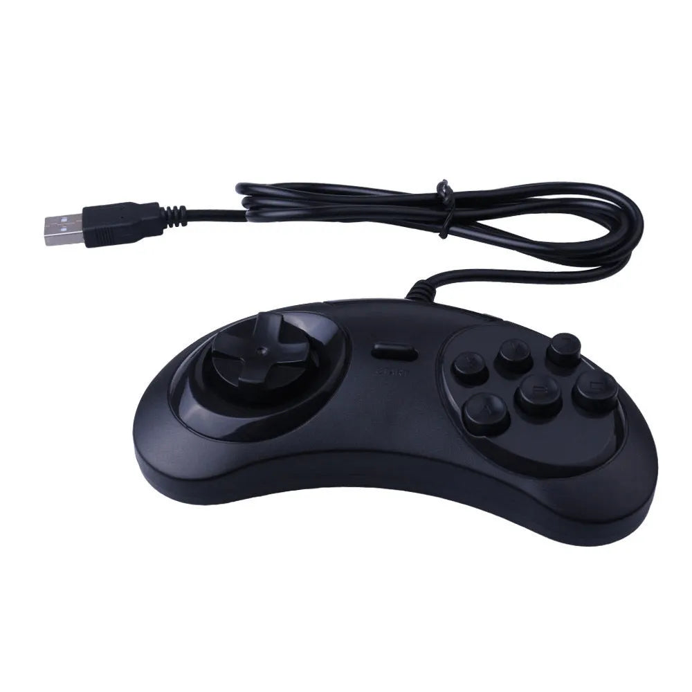 Black Sega USB PC game controller with 1.8m cable on a desk.