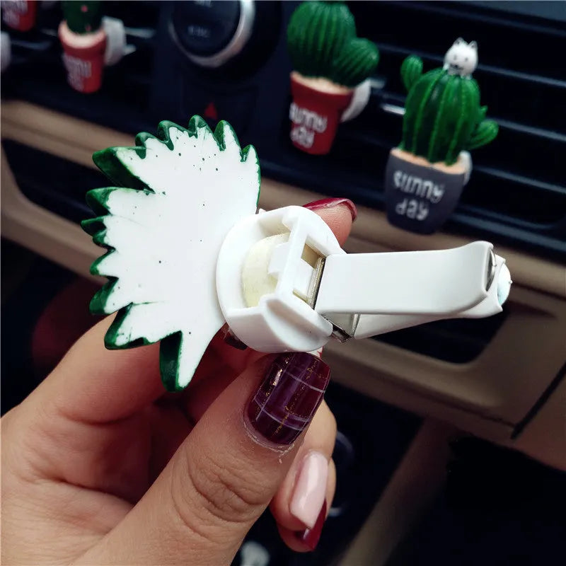 Car air freshener vent clip with cute cat cactus ornament for air conditioning outlet