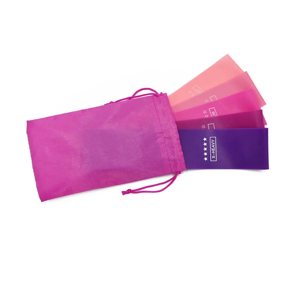 Gym Sterkte natural latex resistance bands five colour levels light pink to purple 600x50mm