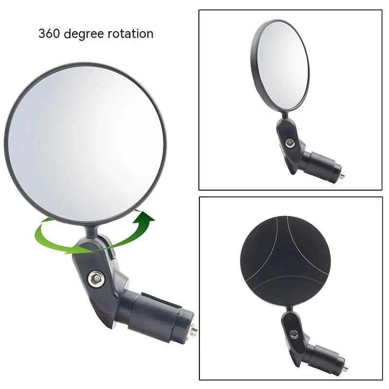 Black foldable convex rearview mirror with 7cm diameter and rotating joint.