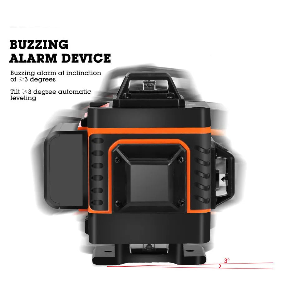 Rotating laser level with 16-line orange display and green/orange laser options