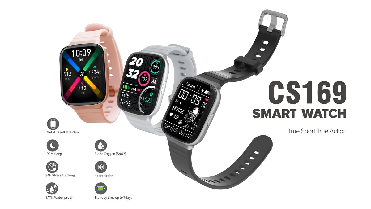 Astronaut dial pedometer smart watch with 1.69in TFT LCD screen, 10.5mm ultra-thin metal body and silicone wristband