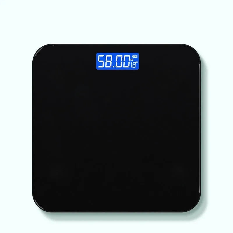 Electronic body weight scale with digital display in black, rose red or white finish.