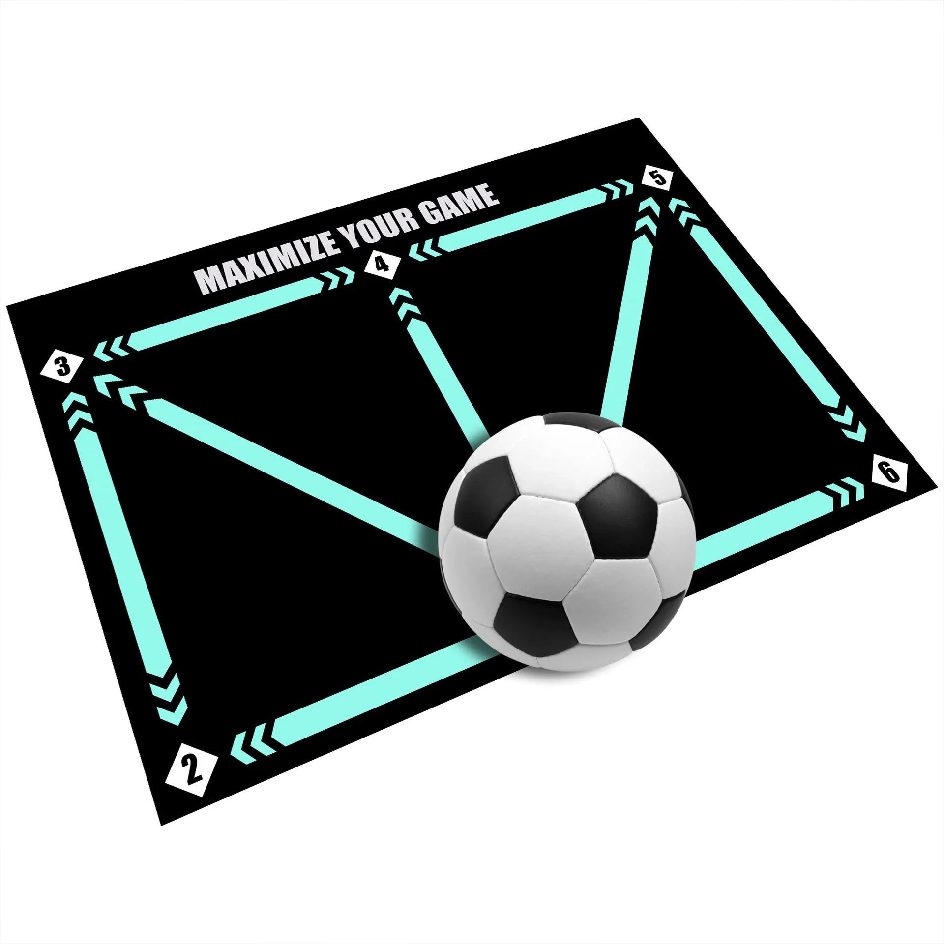 Black rectangular football training mat on grass for non-slip skills practice