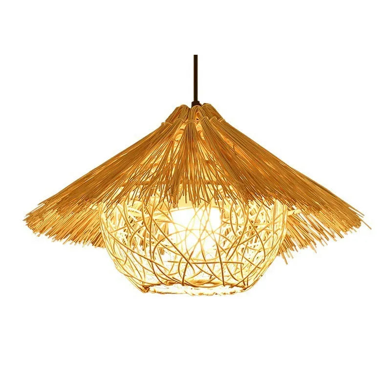 Rattan straw hat chandelier pendant light in 25cm diameter natural colour