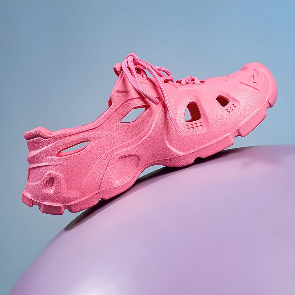 Unisex high elastic EVA sandals with thick sole in fluorescent green, orange red, and rose red.