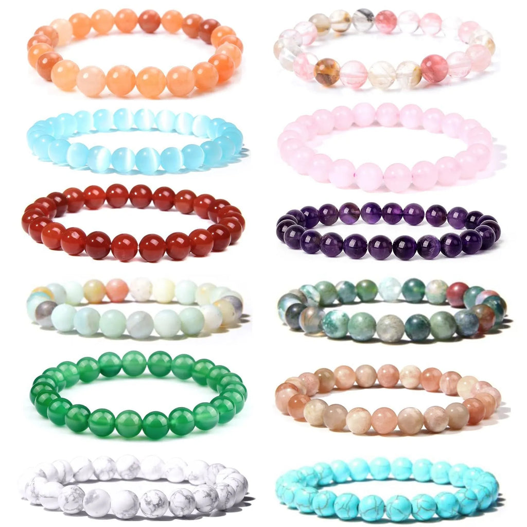 8mm natural stone beads bracelet in geometric design with genuine agate material