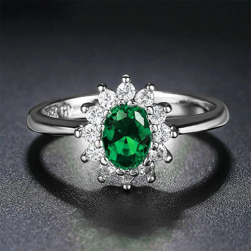 Women's moissanite blue flower-shaped ring with copper band and zirconium inlays