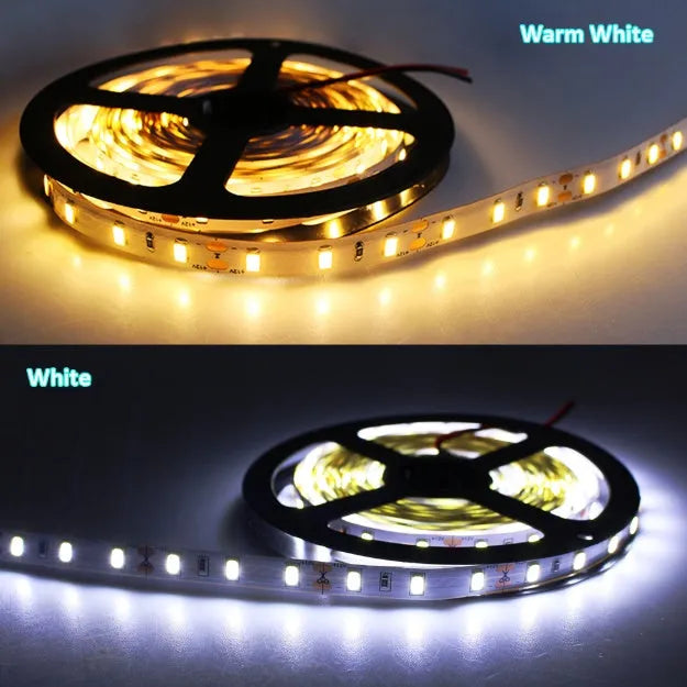 Flexible 5m SMD 5630 LED strip light with white PCB and adhesive backing for home decoration