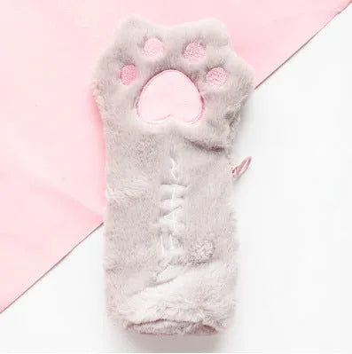 Plush cat's paw bag 23 x 12.5 cm Korean style in beige brown grey or pink