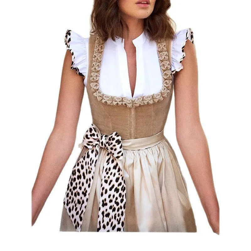 Khaki German Oktoberfest women's beer festival dress with dirndl styling