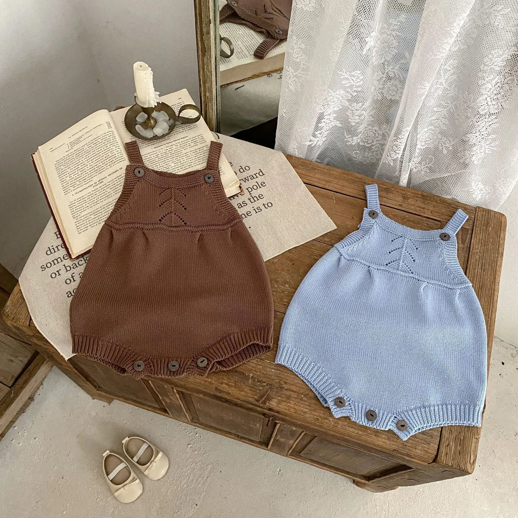 Girls' knitted cotton romper triangle jumpsuit in heather blue for 66-100cm height