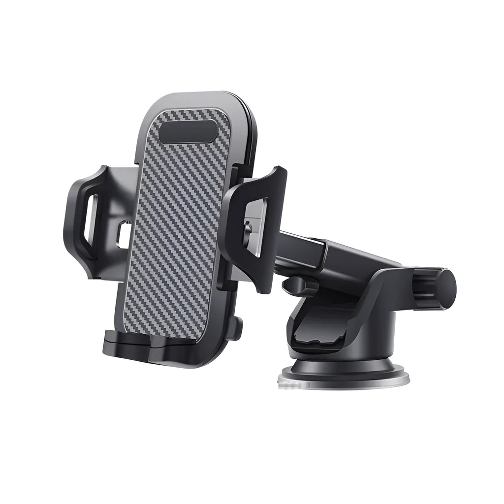 Black car phone holder for dashboard mounting of mobile devices 4.0-7.0 inches wide